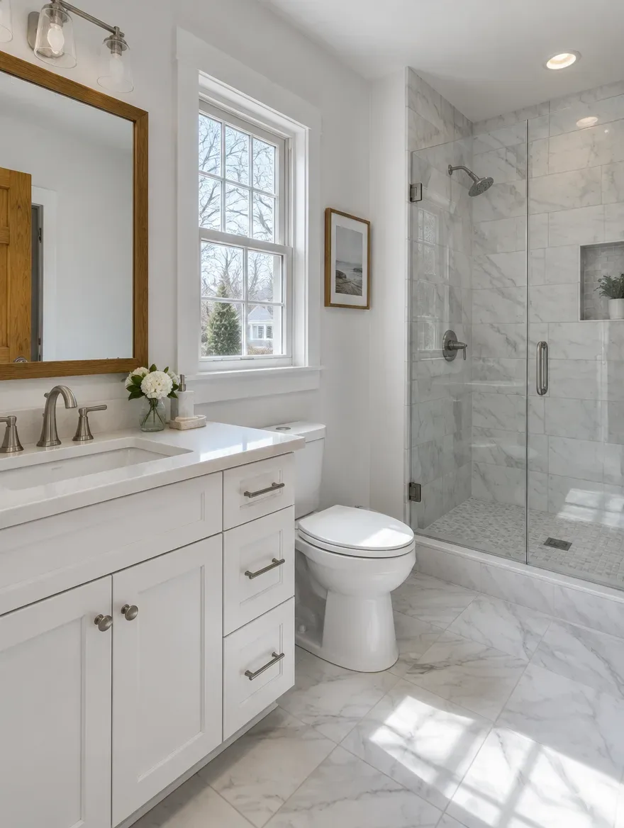 Greater Boston bathroom with a newly installed toilet set by Prime Plumbing